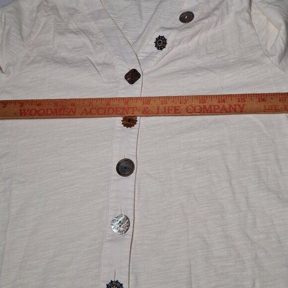 Soft Surroundings Shirt Small Ivory Burnout Knit Tunic Button Up Artsy Boho - Picture 3 of 15